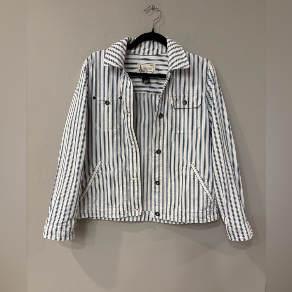 Ralph Lauren Striped Button-Front Medium Cotton Jacket - Blue/White